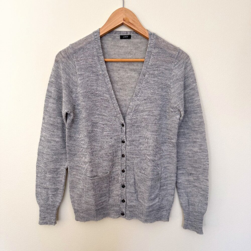 J. Crew Heather Grey Alpaca Blend V Neck Cardigan Womens Size M
